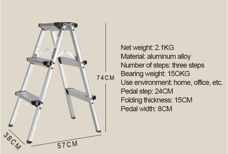 Foldable Aluminum Ladder A-type Multi-functional Folding Step Platform 3 Steps