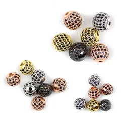 JHNBY Black Zircon Copper Spacer Beads Ball 4pcs 6/8/10mm Round Pave CZ Crystal Loose Beads Jewelry Bracelet Making DIY Findings
