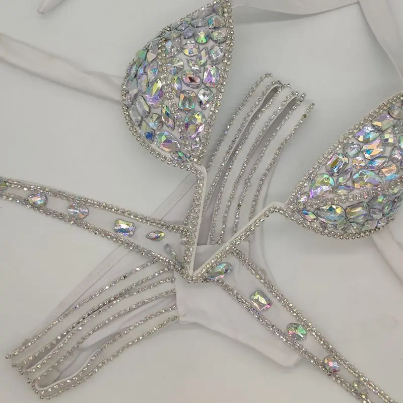 2020 venus vacation rhinestone diamond V collar bikini set sexy women bathing suit push up handmade swimwear popular beachwear