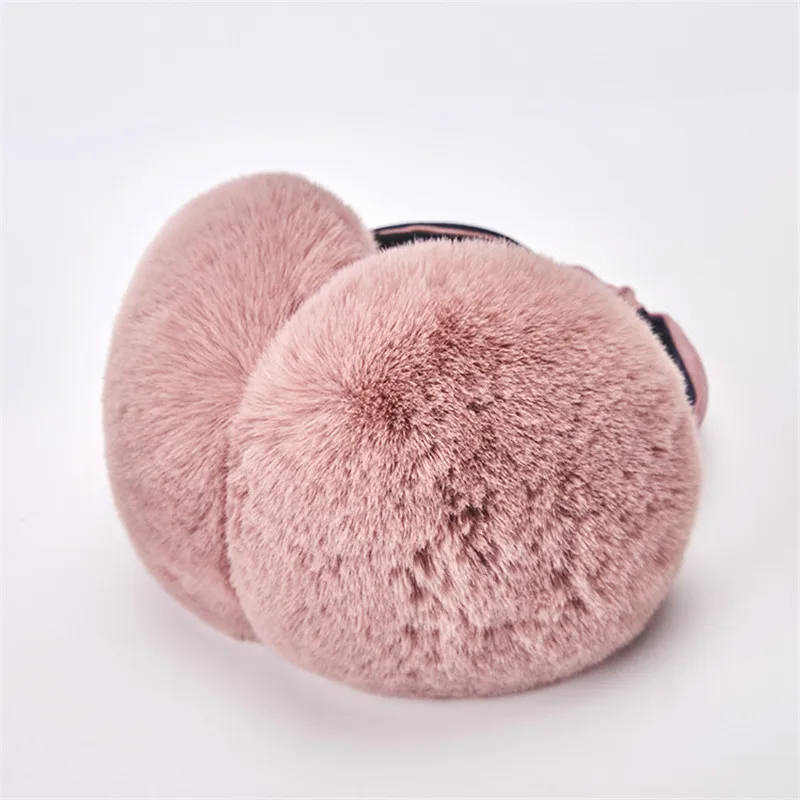 Fashion Winter Women Outdoor Earmuff Bowknot Foldable Cover Earphones Thick Plush Ear Warm Fluffy Fur Patchwork Headphone Girls