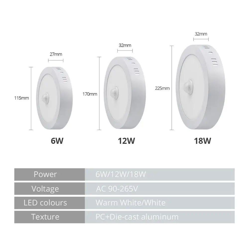 18W 12W 6W Night light LED Ceiling Lamp With Motion Sensor PIR Corridor Bedroom Toilet Lights lampe 85-265V Human Body Induction