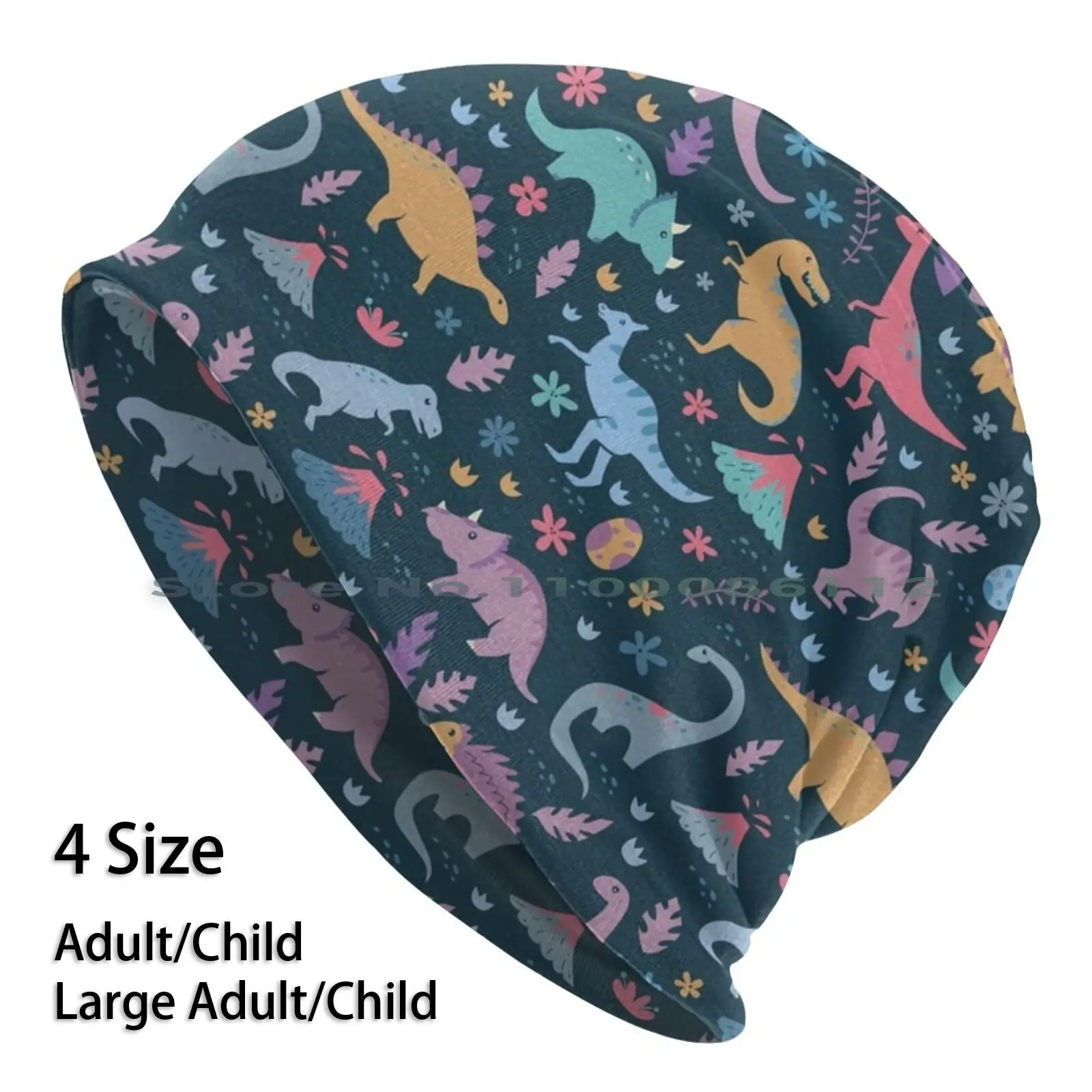 Dinosaur Pattern With Flowers And Volcanoes Beanies Knit Hat Dinosaur Tyrannosaurus Rex Trex Triceratops Brontosaurus Volcano