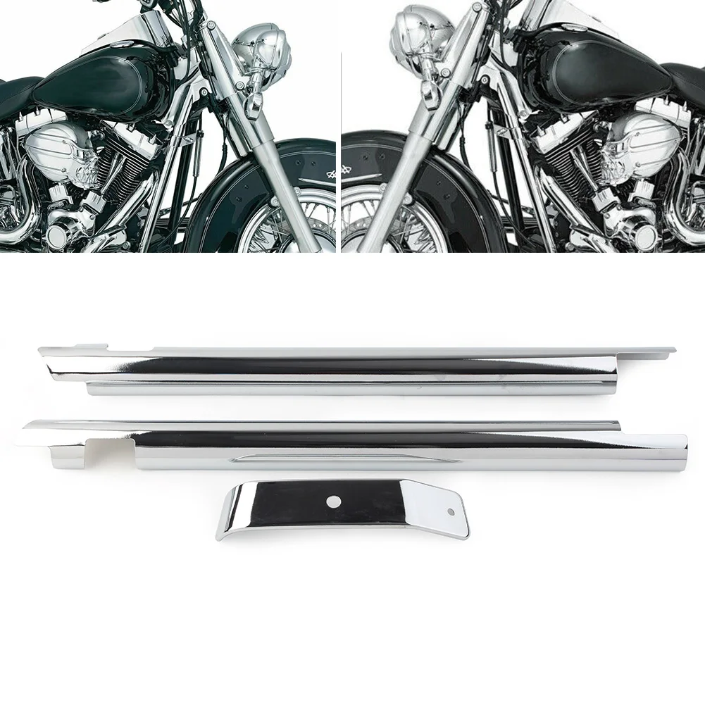 2Pcs Motorcycle Frame Cover Front Down Tube Cover For Harley Softail Fat Boy Twin Cam 2007-2017 Chrome