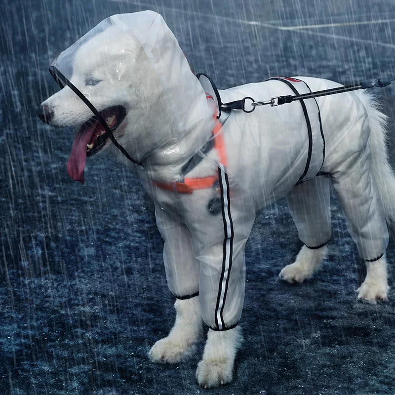 HOOPET Pet Raincoat Puppy Four Feet Hooded Transparent Waterproof Teddy Large Dog Rain Out Clothes for Animals