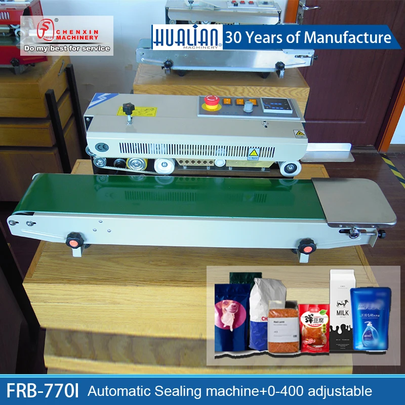 FRB-770 Hualian Automatic Sealing Machine Aluminum food plastic bags heat band sealer industrial business 24m fast seale machine