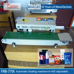 FRB-770 Hualian Automatic Sealing Machine Aluminum food plastic bags heat band sealer industrial business 24m fast seale machine