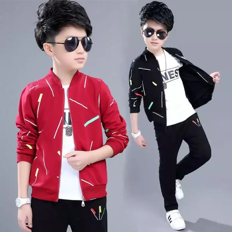 Boys' spring and autumn two-piece suit, big children's cardigan jacket casual sports Korean children's clothing