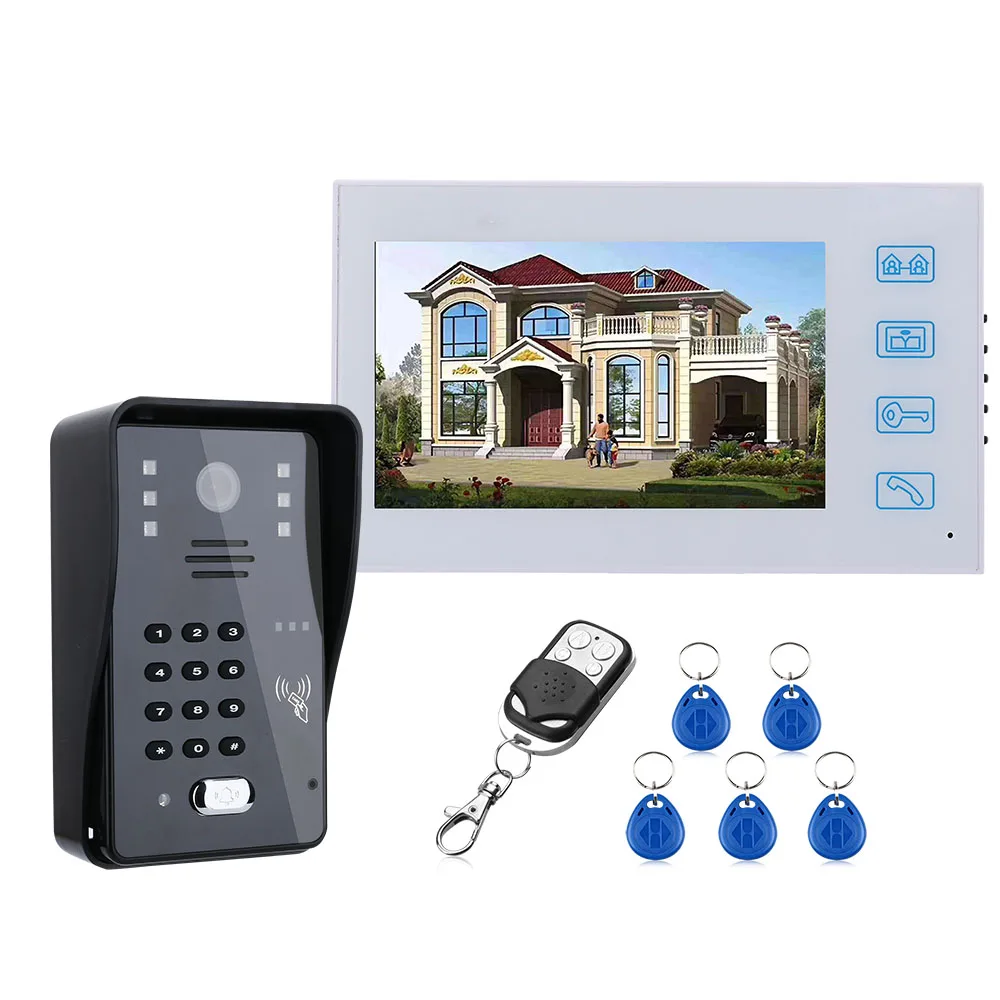 Wireless Remote Access Control System 7inch Video Door Phone Intercom Doorbell With RFID Password IR-CUT 1000TV Line Camera