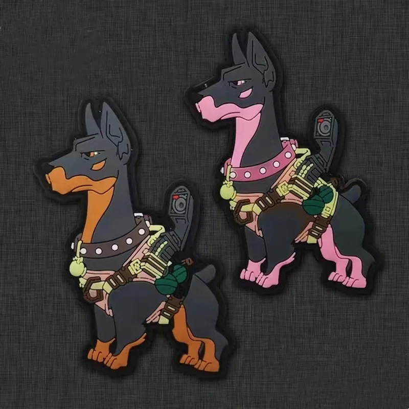

German K9 Tactical Dog PVC Patches Skill Animal War Dog Two Color Cartoon Doberman Badge For Clothing Applique Stickers