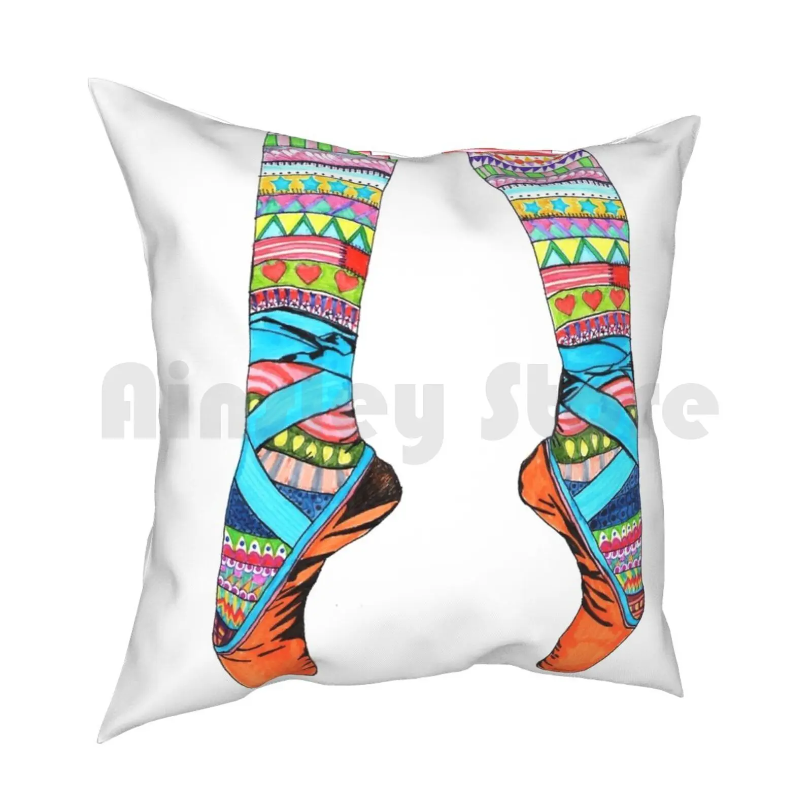 Happy Ballet Pillow Case Printed Home Soft Throw Pillow Hand Drawn Colourful Ballet Shoes Legs Stockings Stripes Doodle