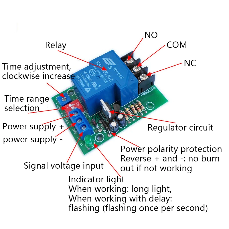 Taidacent Small DC12 24V 30A Adjustable Timer Signal Trigger Delay Relay One Relay Module Delayed Power Off Monitoring Timeout