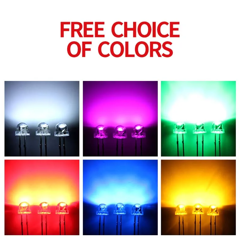 1000PCS/LOT 5mm straw hat long leg transparent edge white red blue green yellow light-emitting diode LED