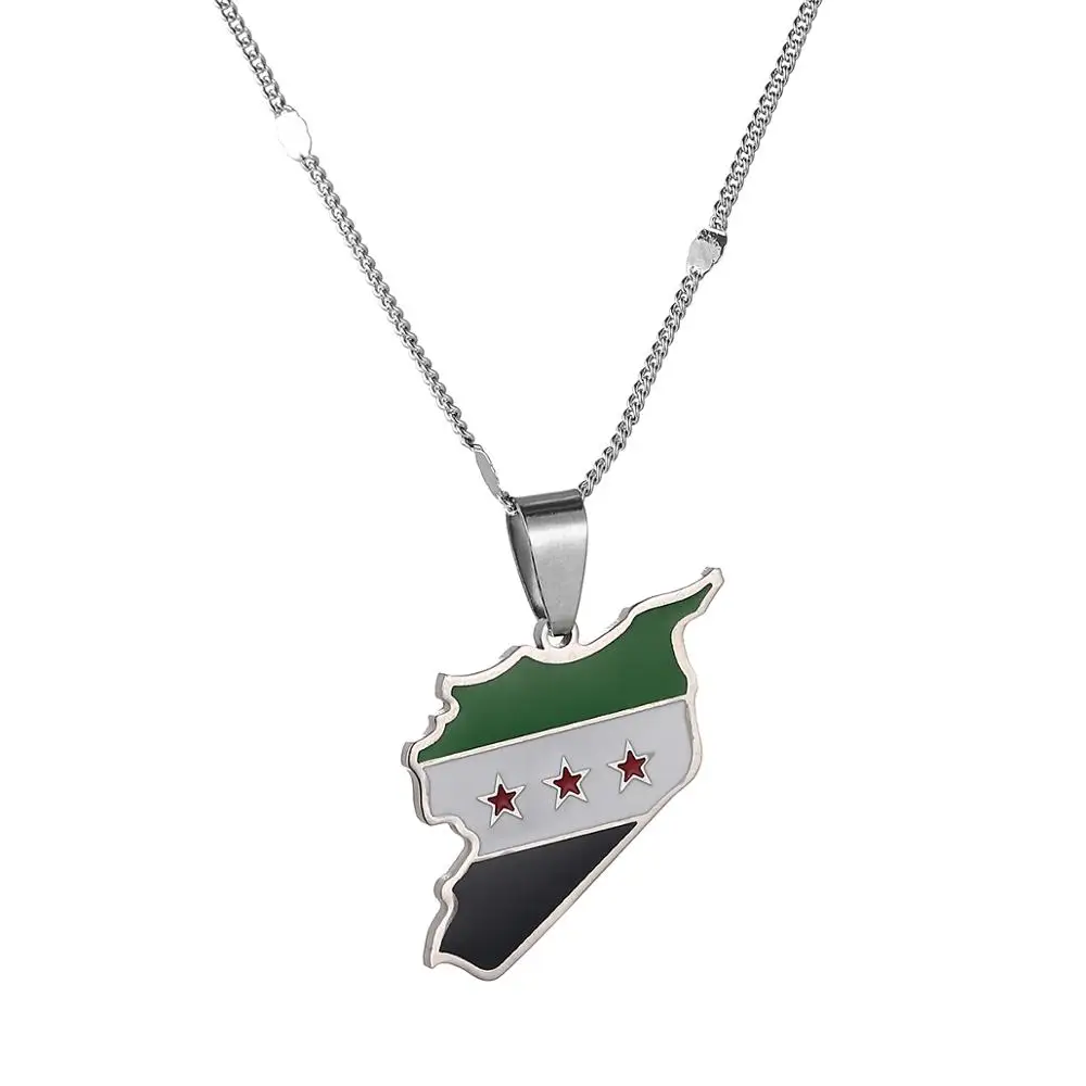 Stainless Steel Trendy Syria Map Flag Pendant Necklaces Syrians Map Women Jewelry