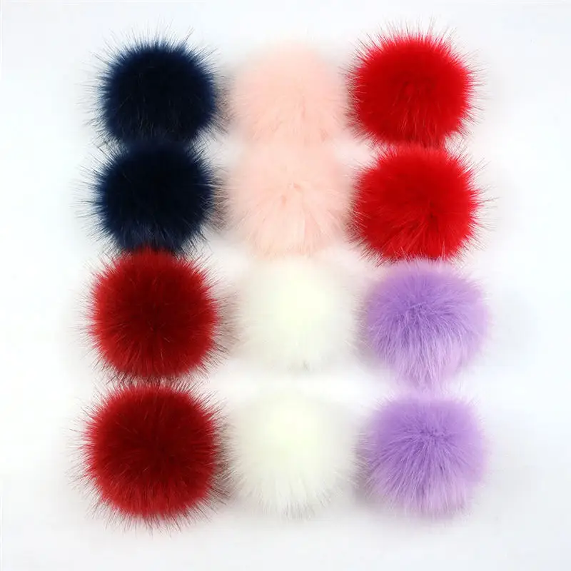 

12pcs Pom Pom Ball With Rubber Band DIY Handmade Clothing Hat Accessories Fake Fur Pompoms ball Hat Ball False Hats Ball 8cm