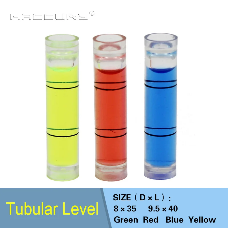 HACCURY Spirit level bubble plastic bubble level Tubular vials Red Bule Green Color 8*35mm  9.5*40mm 1pcs