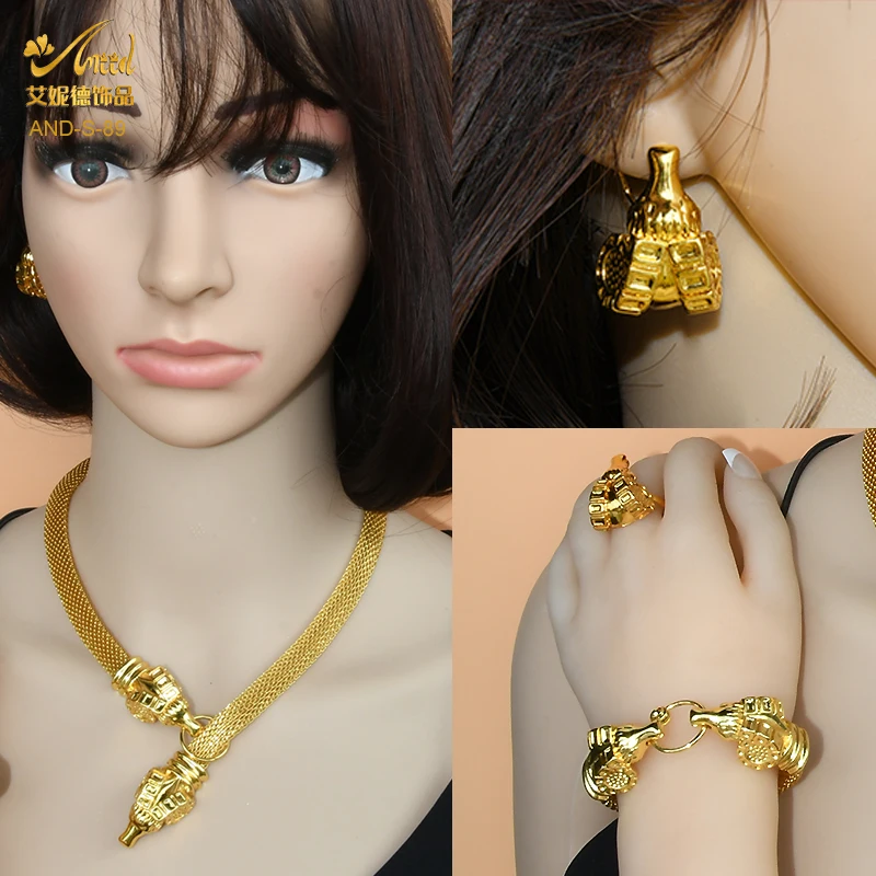 ANIID Dubai African Jewelry Sets For Women Big Animal Indian 24K Gold Color Jewelery Nigerian Necklace Ring Earring Wedding