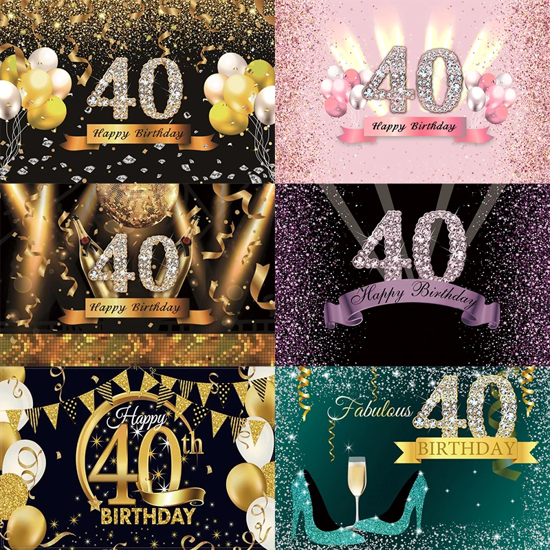 

Rose Gold 40th Photo Backdrop Women Men Happy Birthday Party Pink Light Photograph Background Banner Decoration Prop