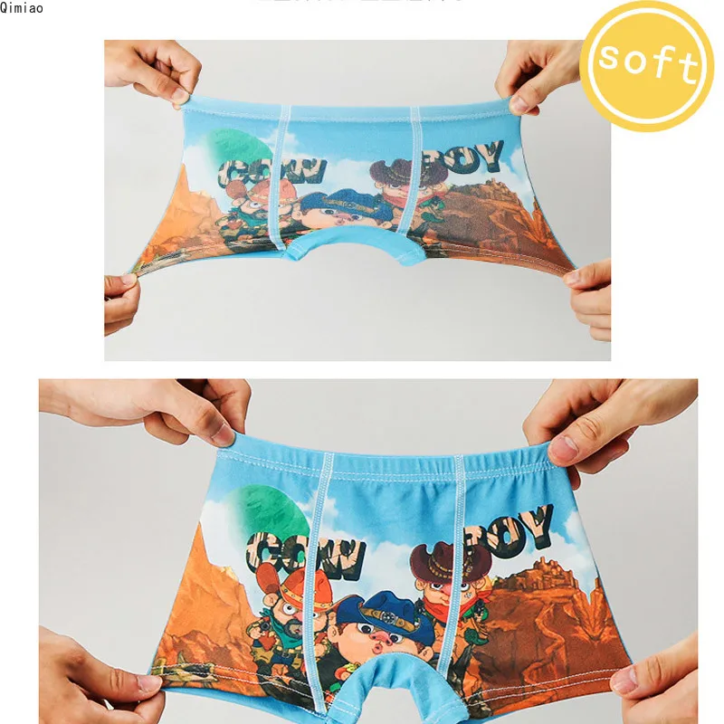 

QM 10 pcs/Lot Boys Boxer Briefs Kids Underwear Baby Boy Underpants Cartoon Cow Boy Print Soft Children Panties 2-9 years