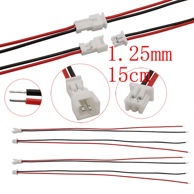 10Pair Mini JST 2 Pin Wire Connector 1.25mm / PH 2.0mm / SM / XH 2.54mm  Pitch 2P Male Plug Female Jack Socket Cable Connectors