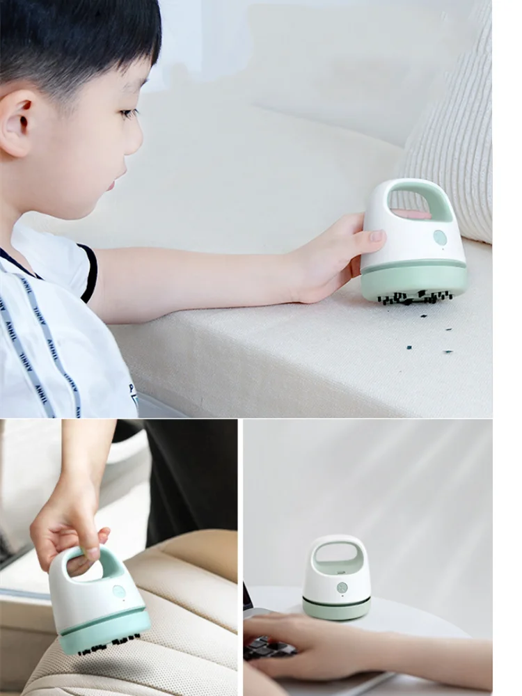 Aspirapolvere da tavolo con ricarica USB, spazzola per la depilazione di animali domestici, collettore di polveri portatile