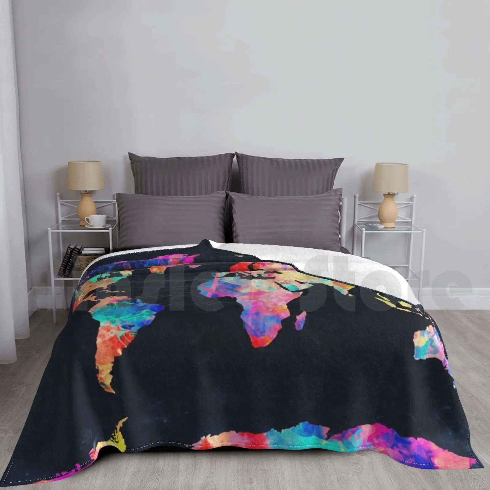 World Map Watercolor 2 Blanket Fashion Custom World Map Map Of The World Global Map Map Art Map Watercolor