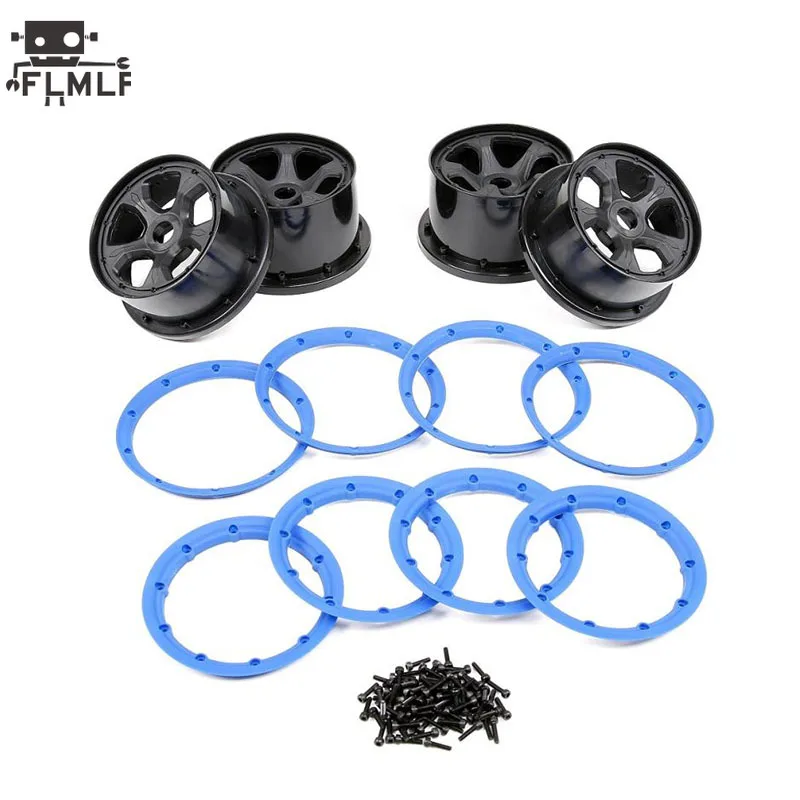 Plastic Front Rear Wheel Hub with Inside Outside Beadlocks Ring & Screws Kit Fit 1/5 HPI ROFUN ROVAN KM MCD BAJA 5B RC CAR Parts