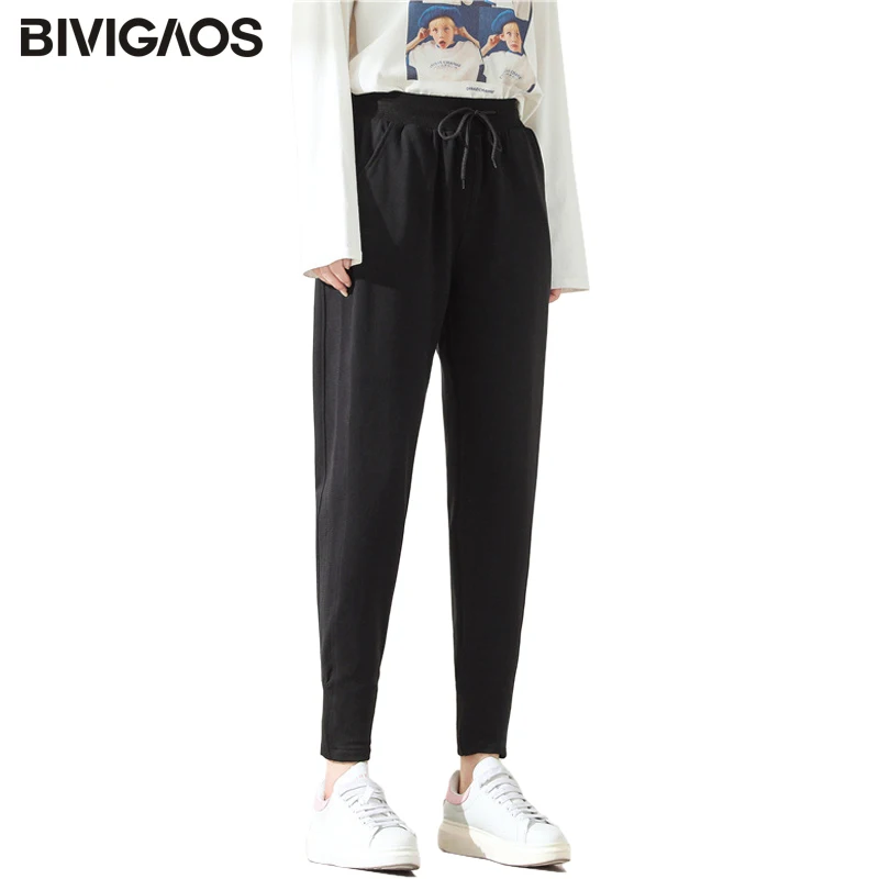 

BIVIGAOS New Fashion Side Stitching Sweatpants Women's Spring Autumn Tide Sports Pants Cotton Drawstring Casual Harem Pants