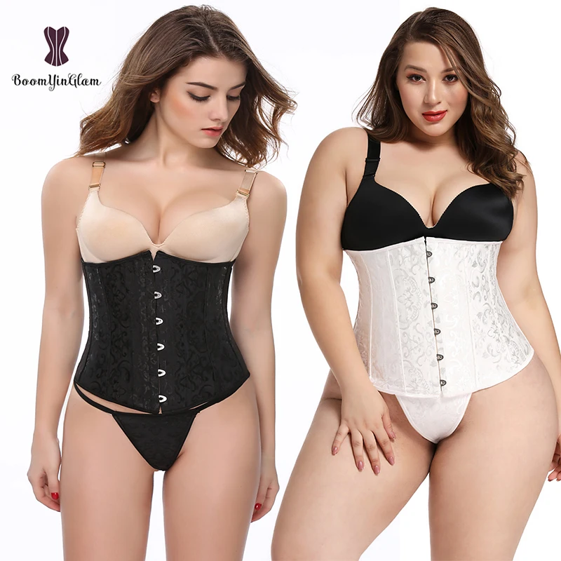 

Black White Plus Size 6XL Jacquared Brocade Underbust Corsets Women Girdle Cupless Bustier 26 Steel Boned Floral Corset Top