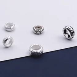 2pcs/lot 925 Sterling Silver Wheel Shape Big Hole Loose Beads 6mm 7.5mm Women Men Decoration Silver Beads DIY Jewelry FIndings