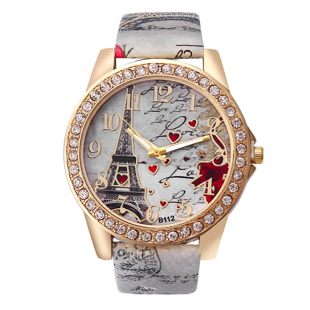 

New Production 2023 Luxury Women Leather Quartz Watches Fashion Vintage Paris Eiffel Tower Watches Girls Ladies Casual Watches