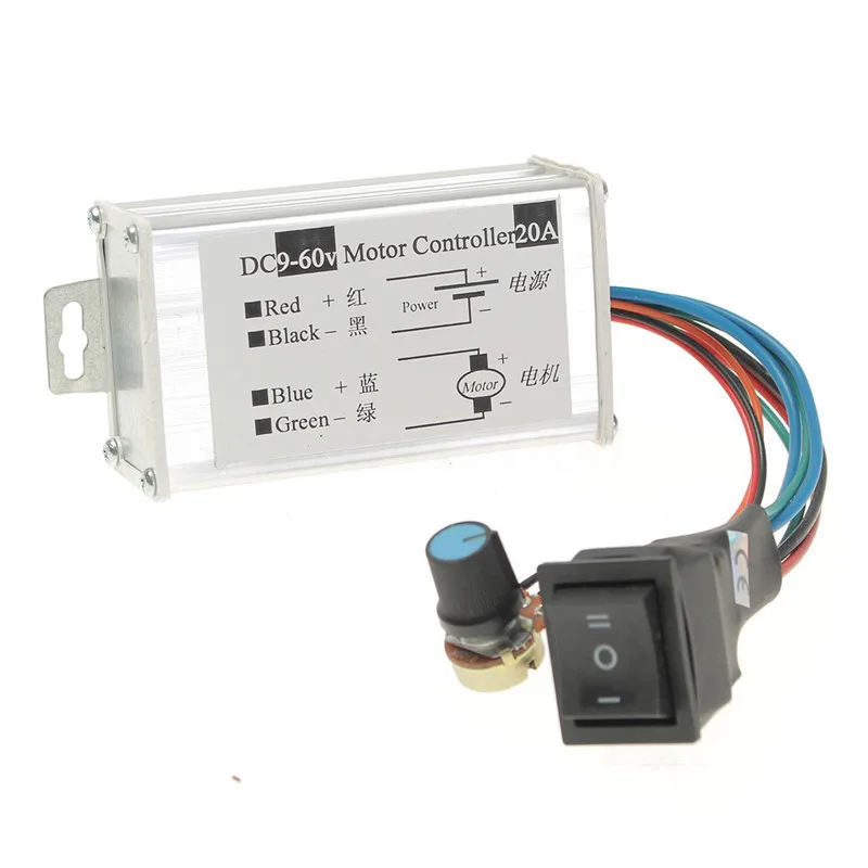 DC 12V 24V 36V 48V 20A Motor Speed Controller PWM Regulator Driver 20A 0-1200W Adjustable Current Motor Forward And Reverse