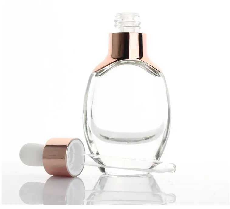 30ml clear glass dropper bottle essence lotion cosmetic empty container gold silver cover Fast Shipping SN2398