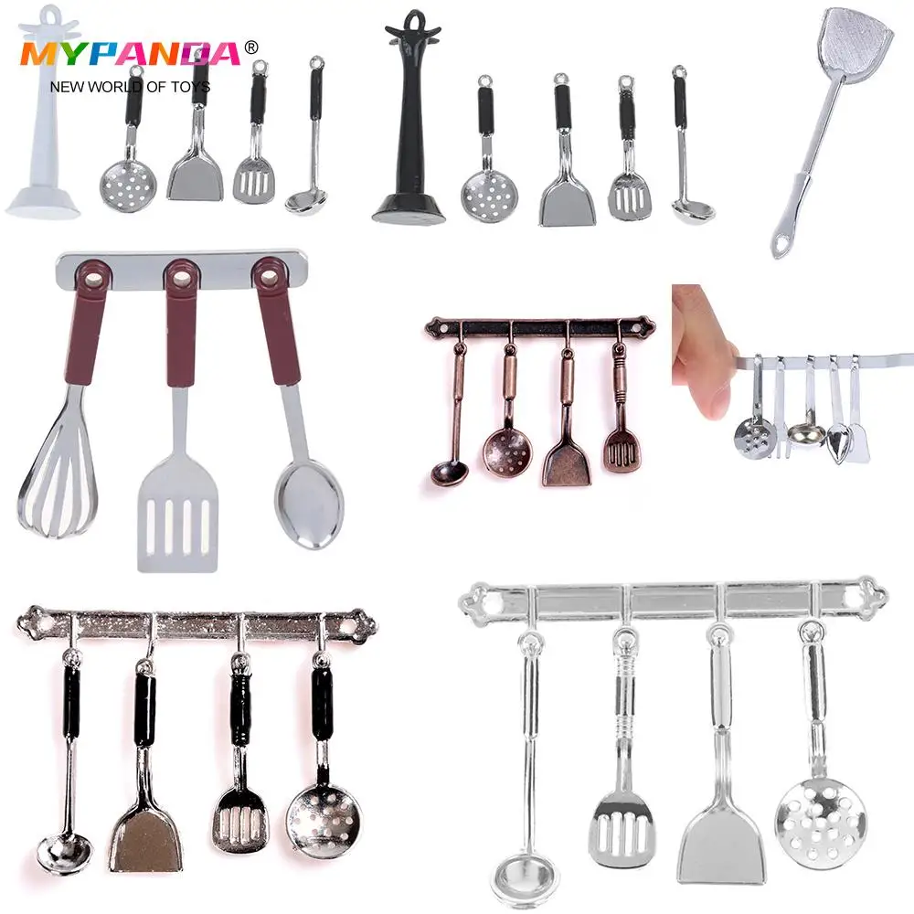 Mini Vintage Dollhouse Miniatures Tableware Cutlery Cook Tools Rack Fork Spoon Childrens Toy Doll House Simulaiton Kitchen Toys