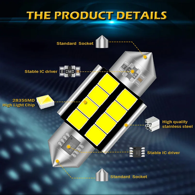 2 قطعة C5W C10W led في CanBus لمبة 31 مللي متر 36 مللي متر 39 مللي متر 42 مللي متر 2835 SMD LED اكليل سيارة الداخلية أضواء القراءة قبة لوحة ترخيص مصابيح