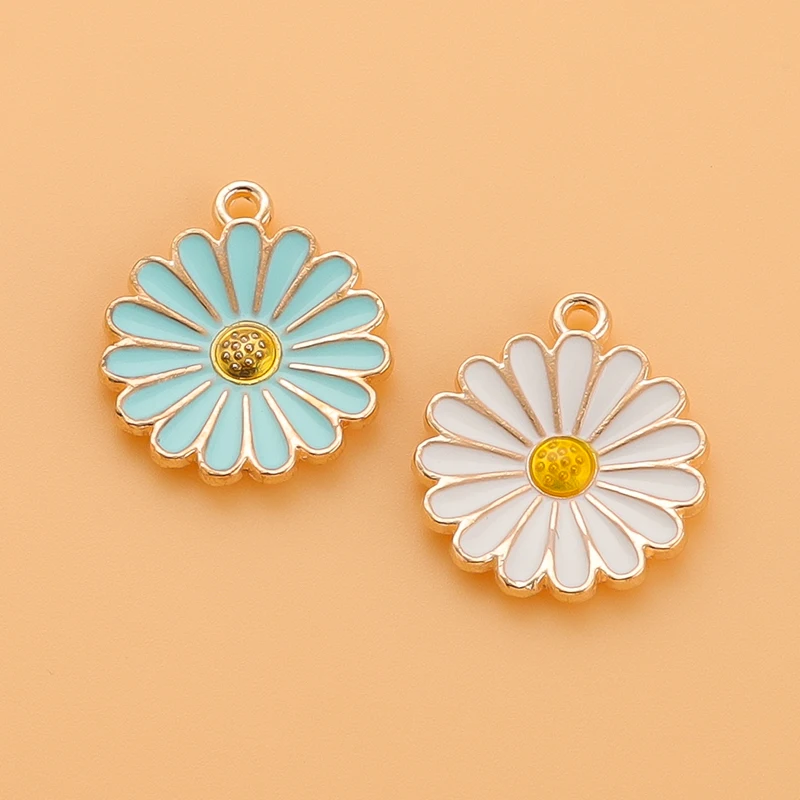 

10Pcs/lot Enamel Sunflower Charms Daisy Flower Pendants For Jewelry Making DIY Earrings Necklaces Craft Material Wholesale