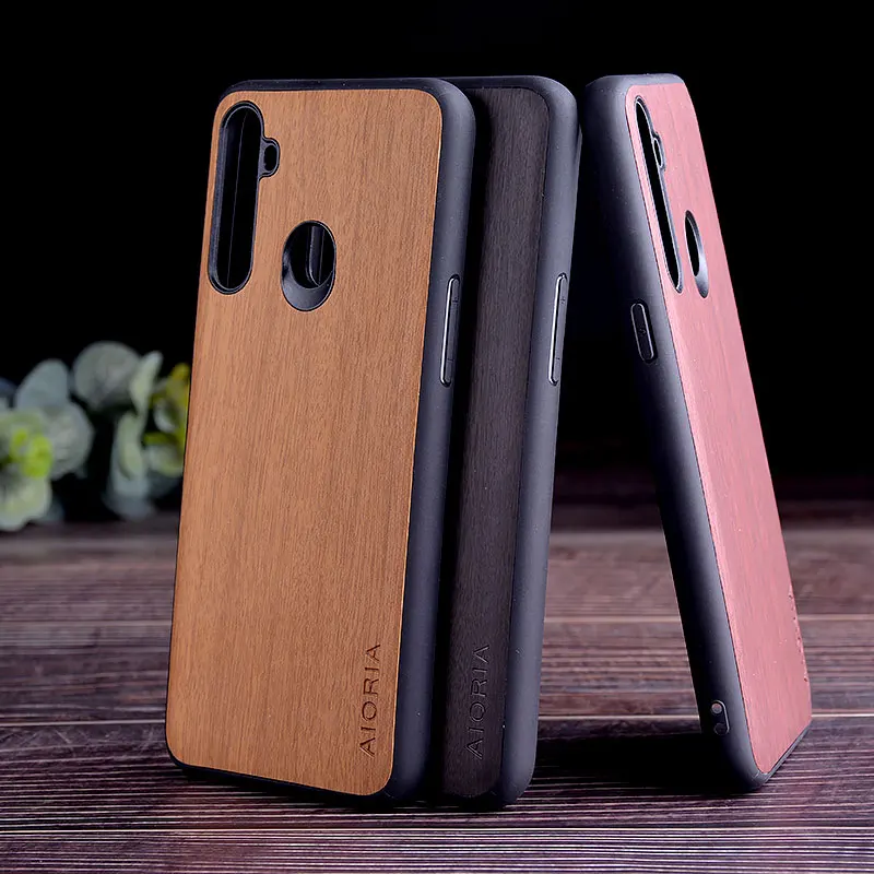 Wooden Like case for OPPO Realme 5 Pro TPU+PC + wood PU leather skin covers coque fundas for OPPO Realme 5