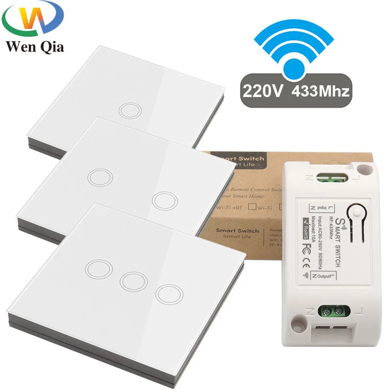 Inteligentny domowy dotykowy włącznik światła Led Bezprzewodowy 86 * 86 Zdalny włącznik naścienny AC 110V 220V 10A Odbiornik 1/2/3gang do lampy sufitowej