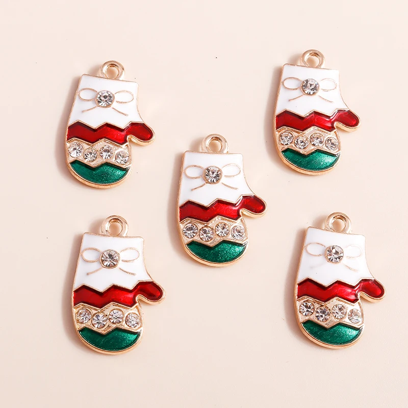10pcs Mix Enamel Christmas Charms Noel Star Hats Santa Claus Pendants for Diy Jewelry Making Necklace Earring Making Accessories