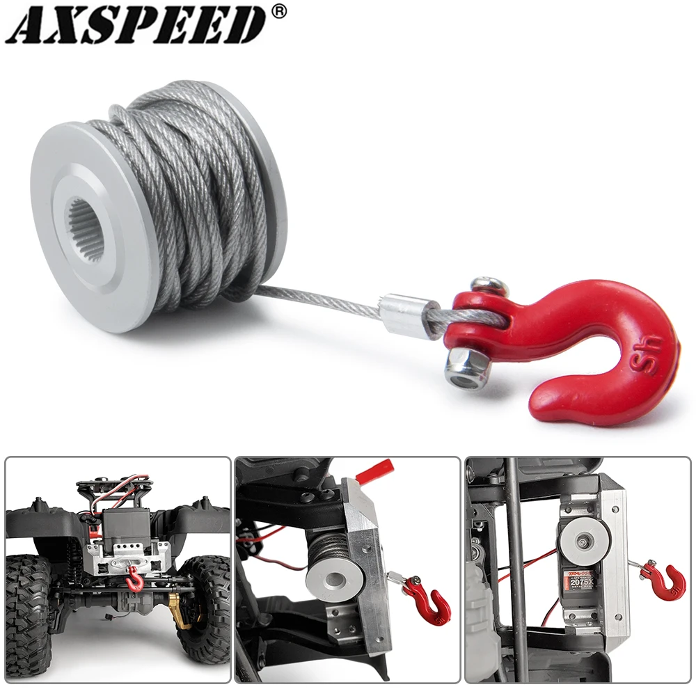 AXSPEED 25T Steering Gear Servo Winch Wheel Drum Wires Trailer Hook for 1/10 TRX4 Axial SCX10 90046 D90 D110 RC Crawler Car