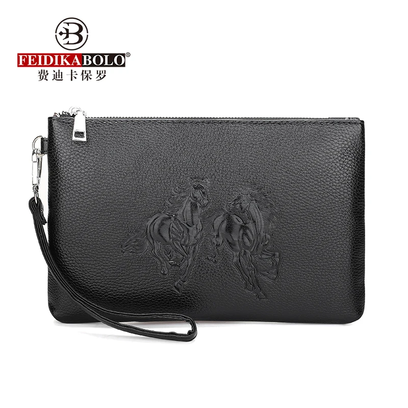 Long Design Fashion Man Wallet Purse Business Male Mobile Cash Bag Black Brown Horses Emboss PU Leather Man Day Clutch Bag 2024