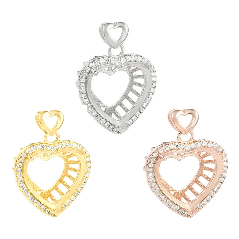 

Heart Bezel Pendant Settings for 15X15mm Cabochon Solid 925 Sterling Silver Charm Bezel Tray DIY Supplies for Gemstone