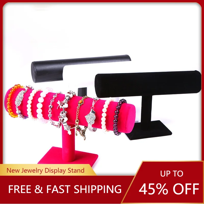 Fashion Black Velvet Bracelet  Watch T-shaped Display Stand Single Layer Suede Jewelry Display Storage Rack Shelf