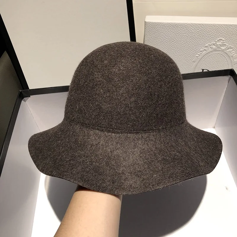 New Autumn Winter Ruffled Fisherman Bucket Hat For Women Fashion Wide Brim Fedora Wool Dome Top Casual Sombrero Muje Cape Hat