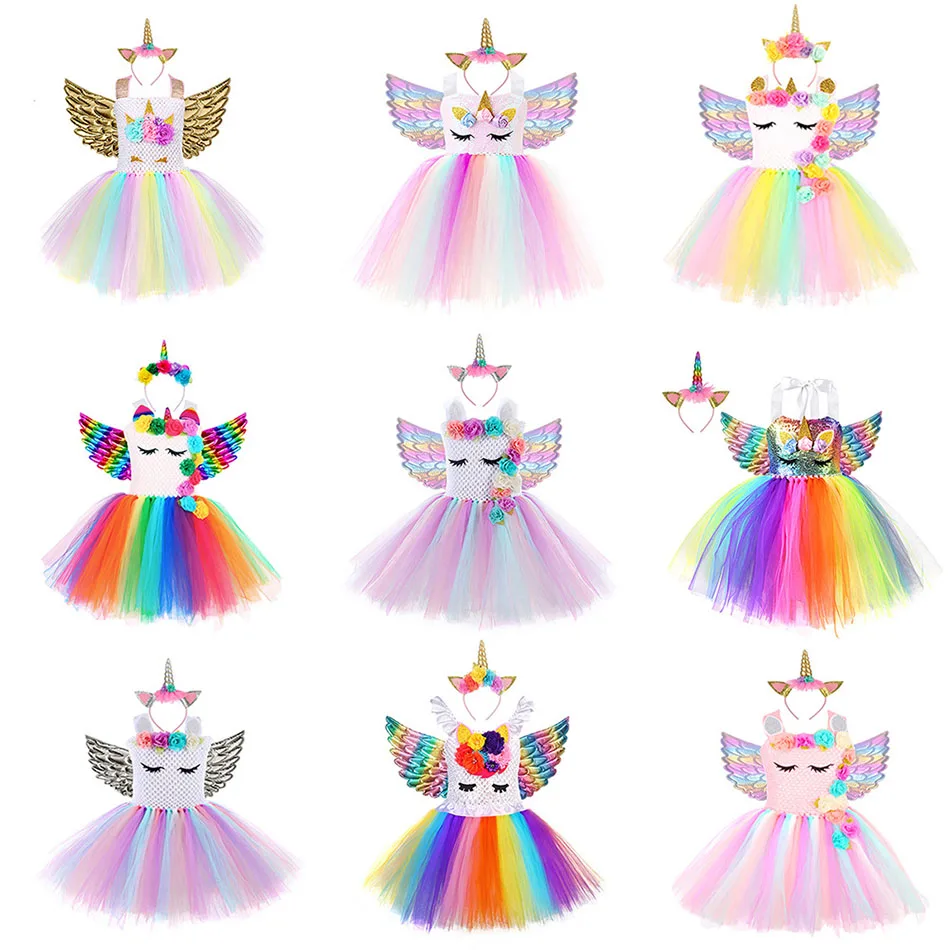 Sequins Unicorn Dresses for Girls Christmas Halloween Birthday Party Tutu Dress Children Sling Flower Mermaid Cartoon Vestidos