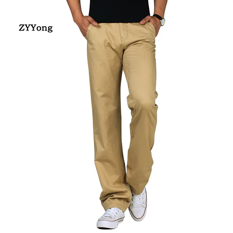 Khaki Men Casual Cargo Pants Cotton Straight Loose Large Size Military Outdoor Sports Black Blue Overalls Wide Leg Trousers