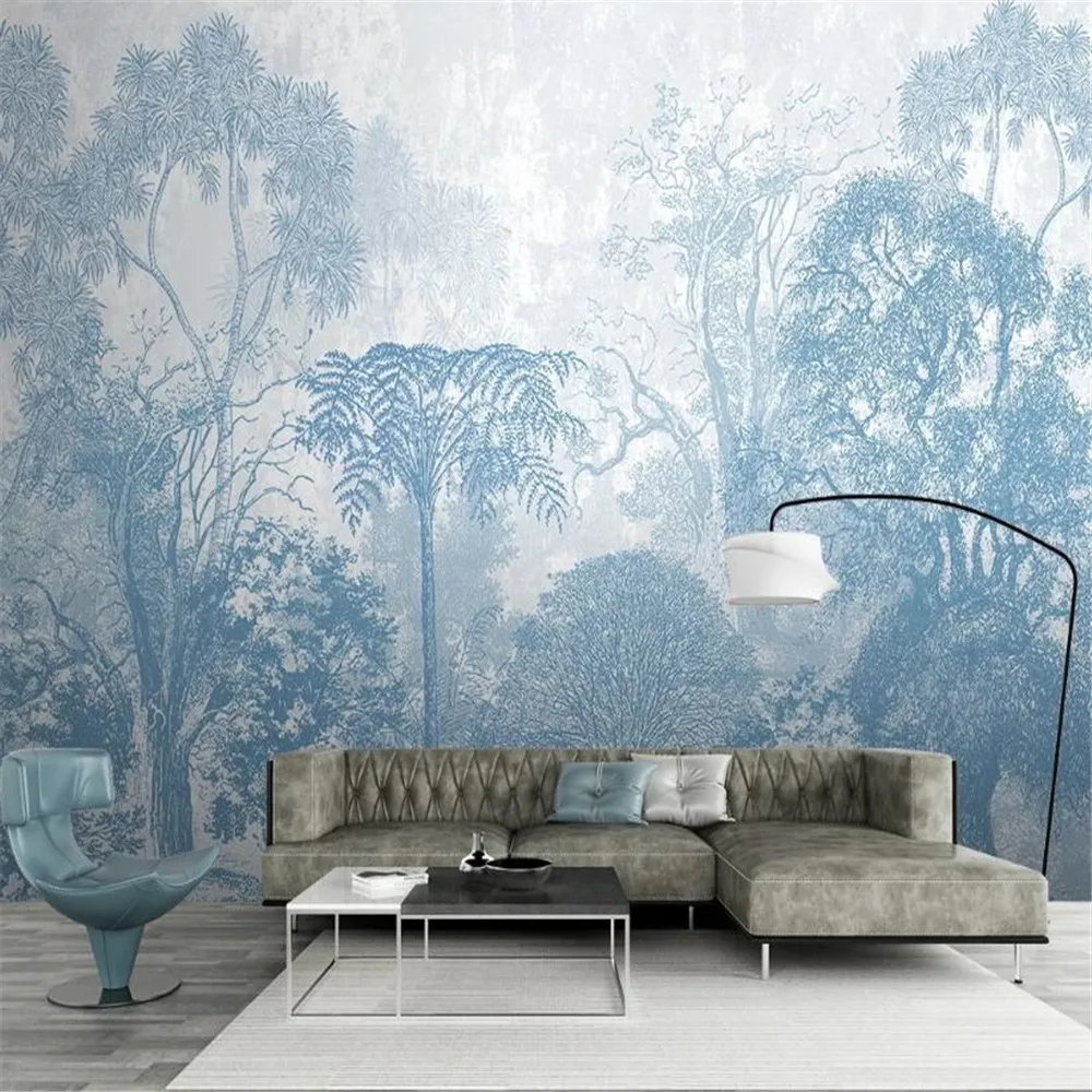 

Milofi Custom 3D Nordic hand-painted forest woods modern minimalist fresh background wall mural