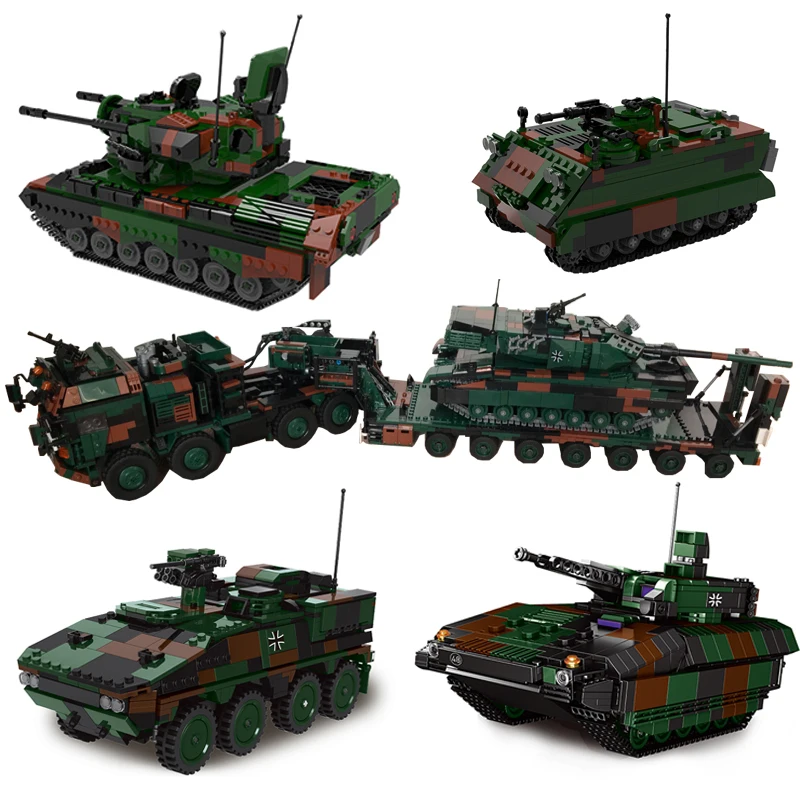 The New Military high-tech Weapon Army German 8×8 Tank Carrier Cheetah M113 Armored Car Building Blocks WW2 Bricks Toys