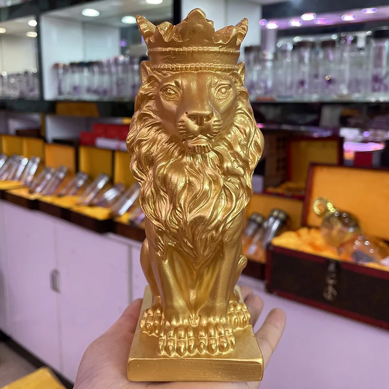 

Lucky Crown Lion Resin Statue Crafts Ornaments Crystal Ball Holder Shpere Display Stand Living Room Home Decor