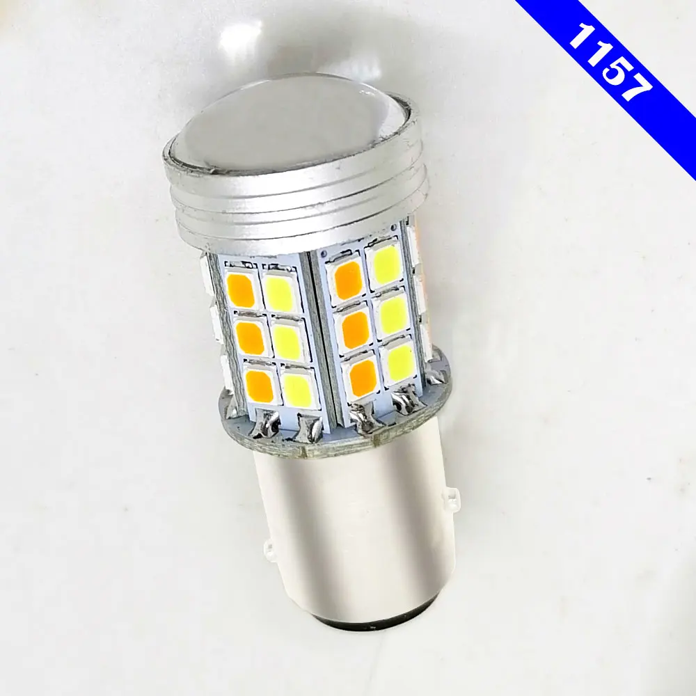 2Pcs T25 3157 1157 7443 LED Bulb Car Turn Signal Brake Dual Color Light 45SMD 2835LED Auto Driving Turning Lamp 12V White Yellow