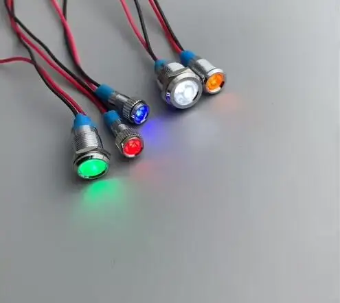 10mm 12v mini Metalen LED Pilot Panel Dash Signaal Indicator waarschuwingslampje 15cm kabel Verchroomd Auto Boot Marine